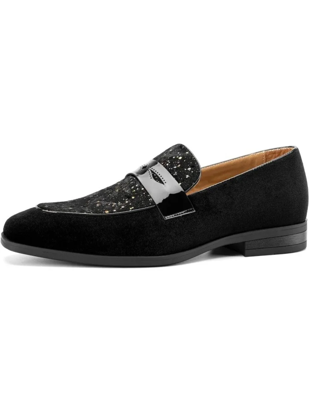 Men's Black61 Rubber Velvet Loafers Low Heels Round Toe Tuxedo Wedding Shoes